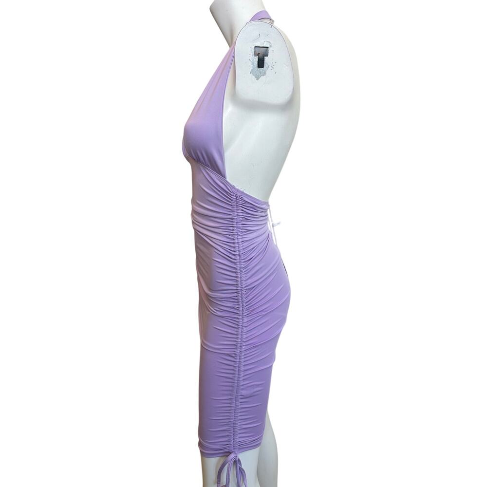Princess Polly Penelope Drawstring Halter Mini Dress Lilac Ruched US 2 AU 6 NWT - Picture 4 of 10